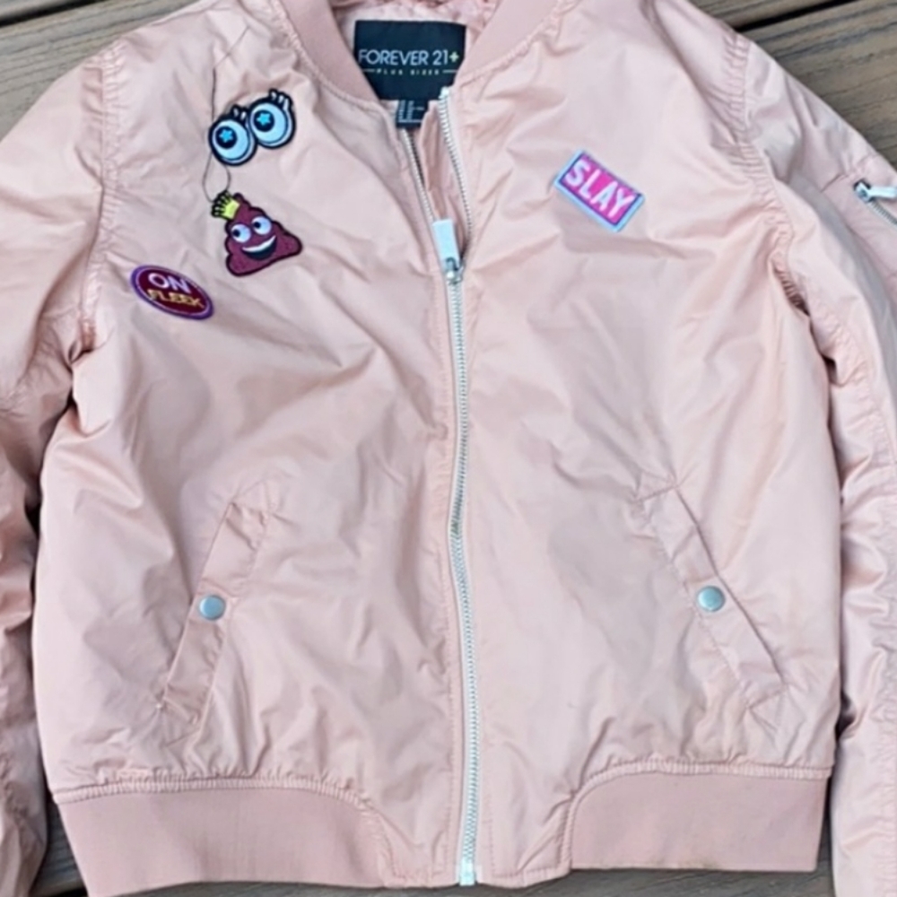 Forever 21 plus size pink coat with patches